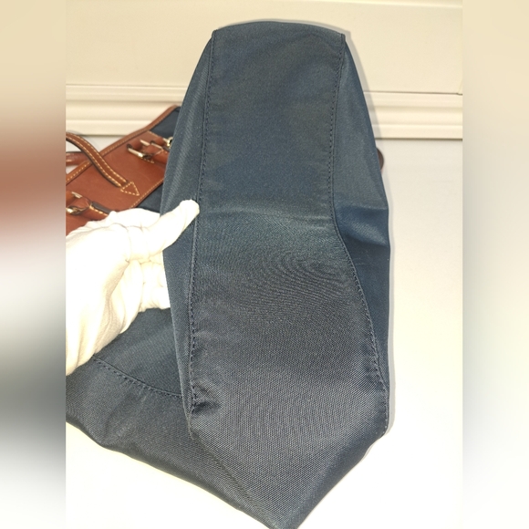 Brown LEATHER and Navy Canvass Men's Messenger Bag - Picture 13 of 16